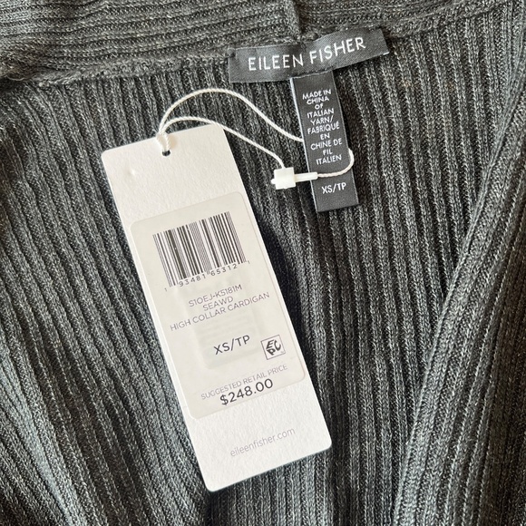 EILEEN FISHER HIGH COLLAR OPEN FRONT CARDIGAN NWT XS ORGANIC LINEN BREATHABLE - Picture 11 of 13